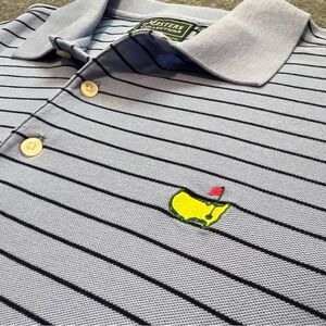 Masters Collection Golf Polo Shirt Mens Blue Striped Size L Short Sleeve